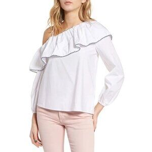 Parker Kammi Ruffle One Shoulder Blouse Size XS White Ruffle Long Sleeve New